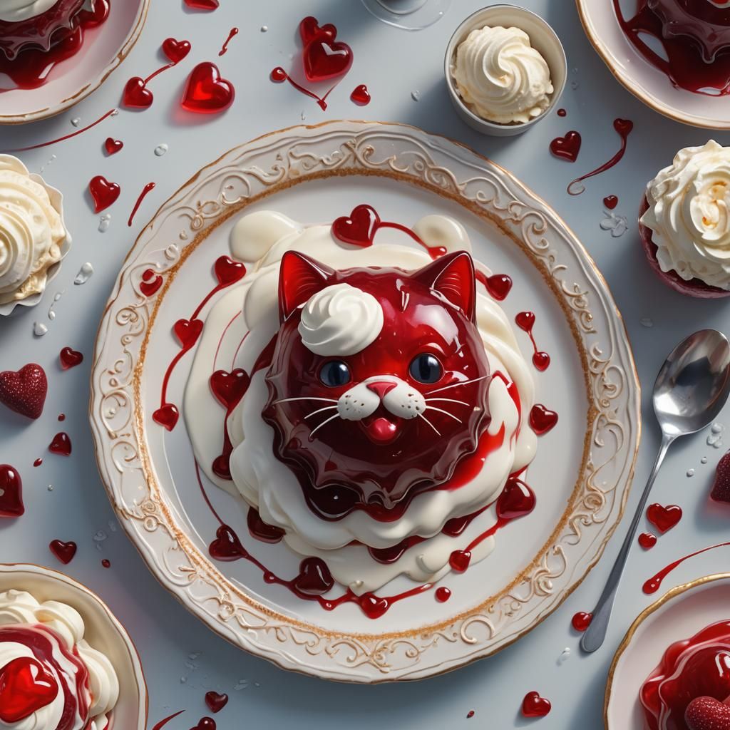 Big Red Jelly Cat with Ice Cream, Digital Art