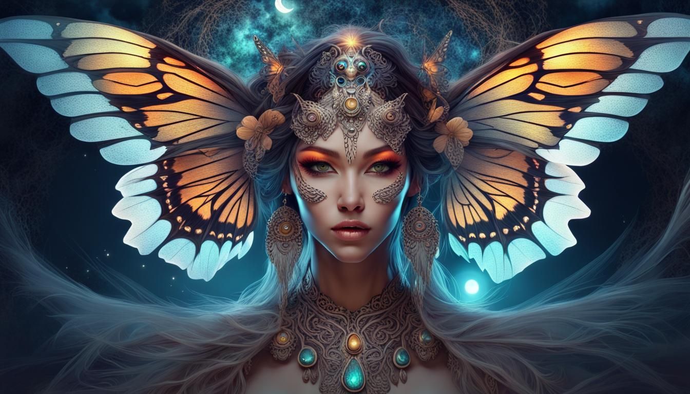 Butterfly Winged Shaman Angel in Fractal Digital Art