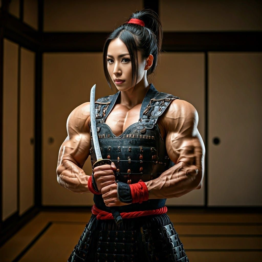 Japanese Warrior Woman in Traditional Samurai Armor