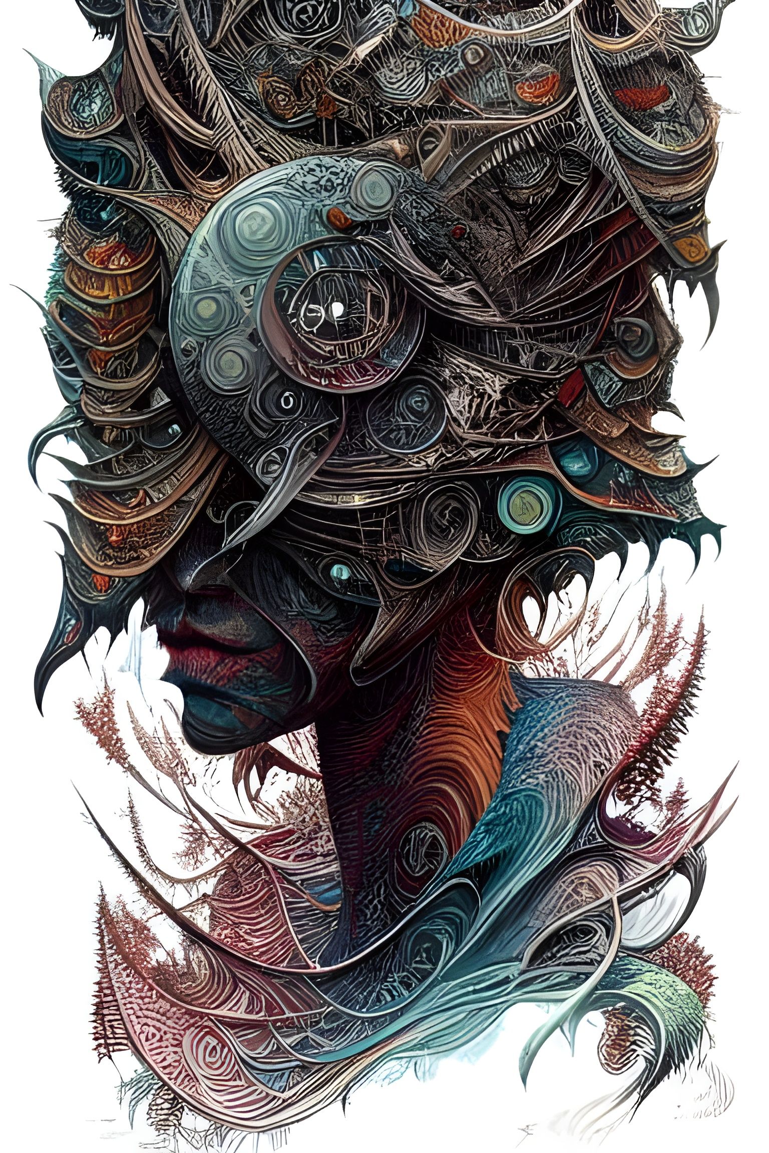 Symmetrical Hyperdetailed Watercolor and Ink Art