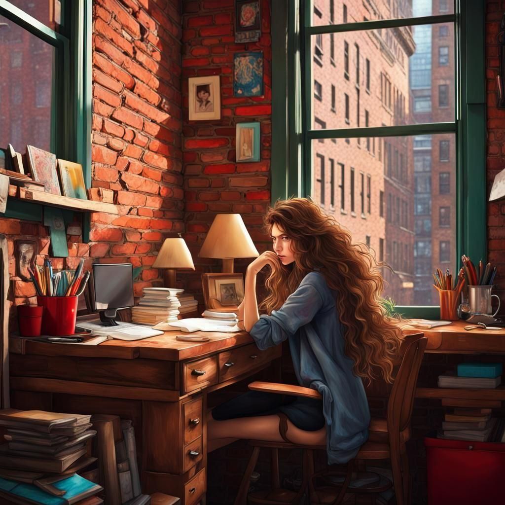 Girl Writing at Desk in Cozy New York Apartment