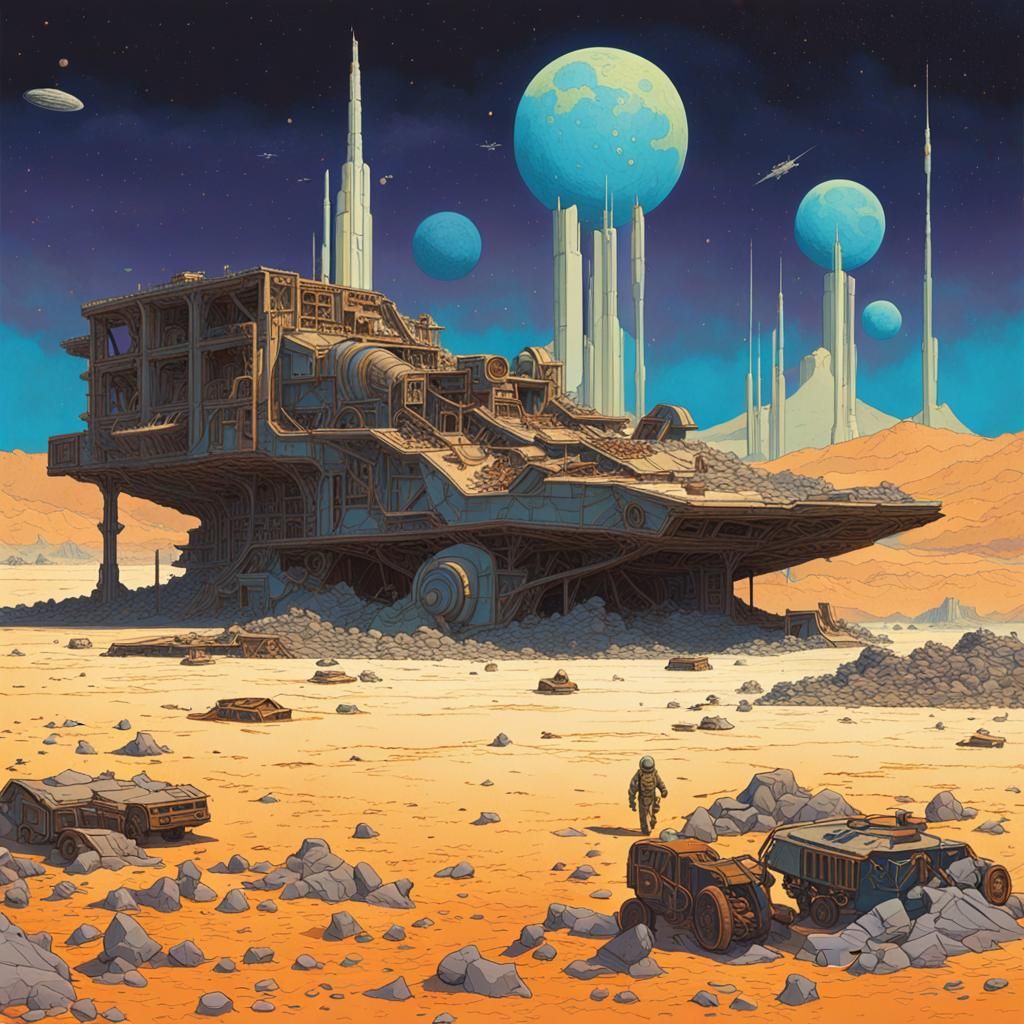 Ligne Claire Sci-Fi Base on Alien Planet