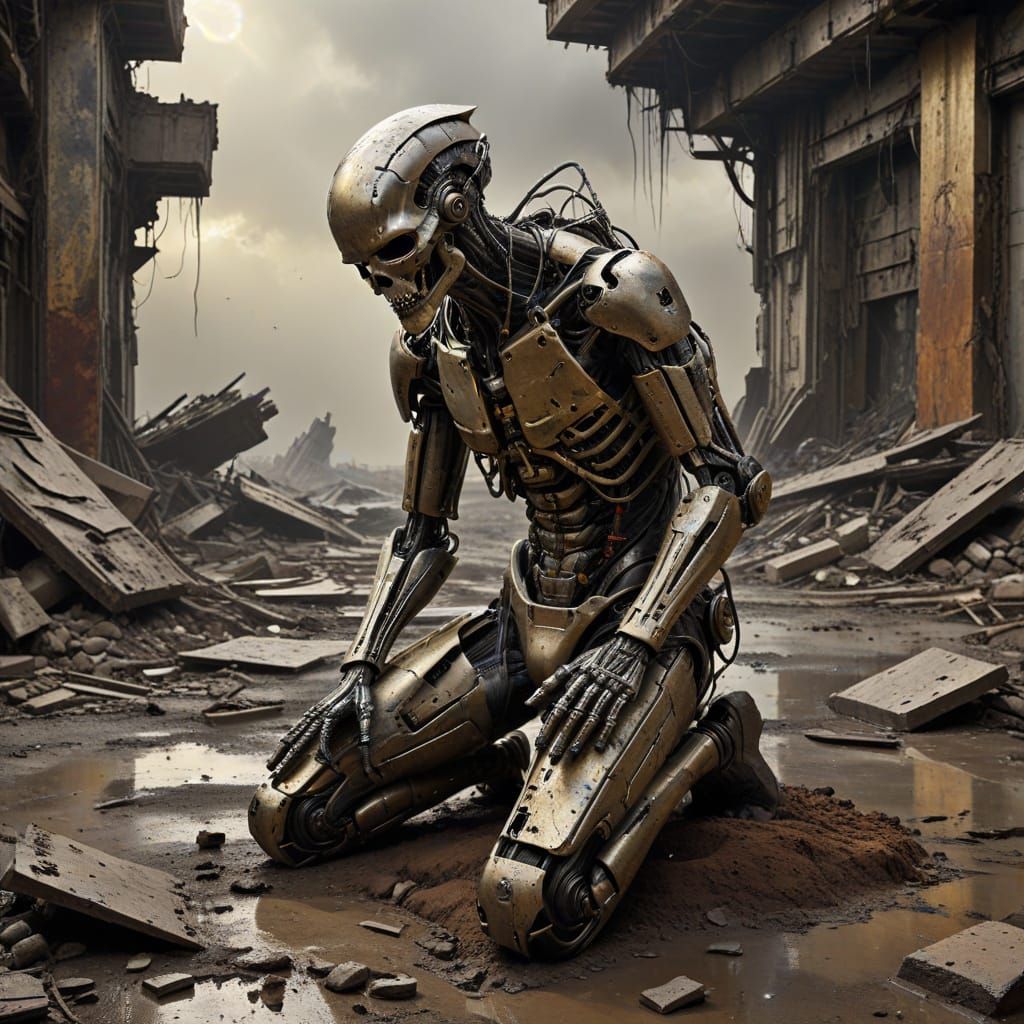 Grayscale Excavation of Futuristic Artifacts with Vivid Acce...