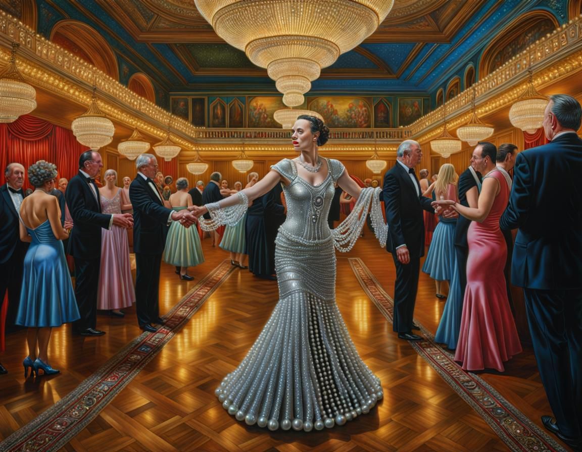 ugly woman in a pretty pearl dress