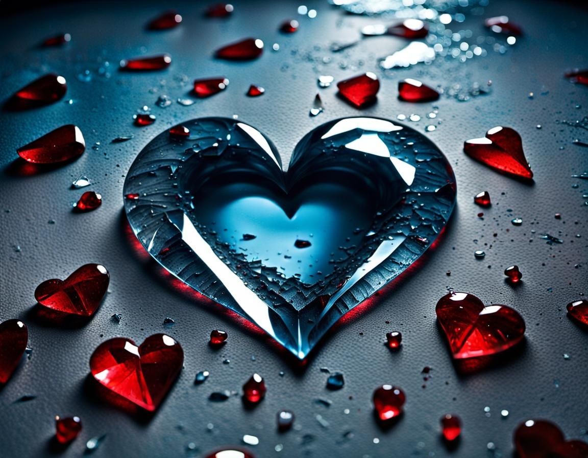 Shattered Glass Heart Dripping Diamond Tears