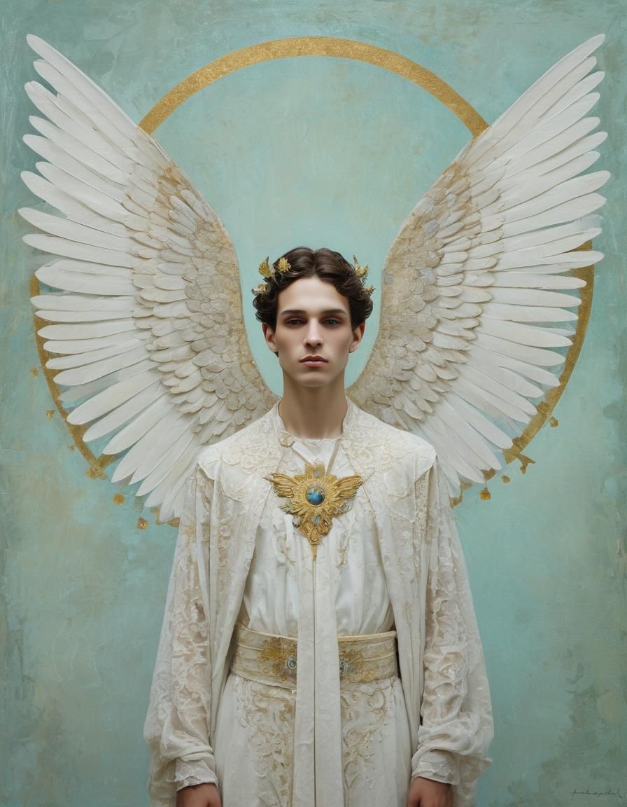 Celestial Young Man with Wings and Gothic Makeup