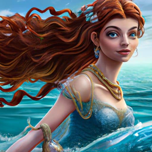 Mermaid with Red Hair and Leaping Fish