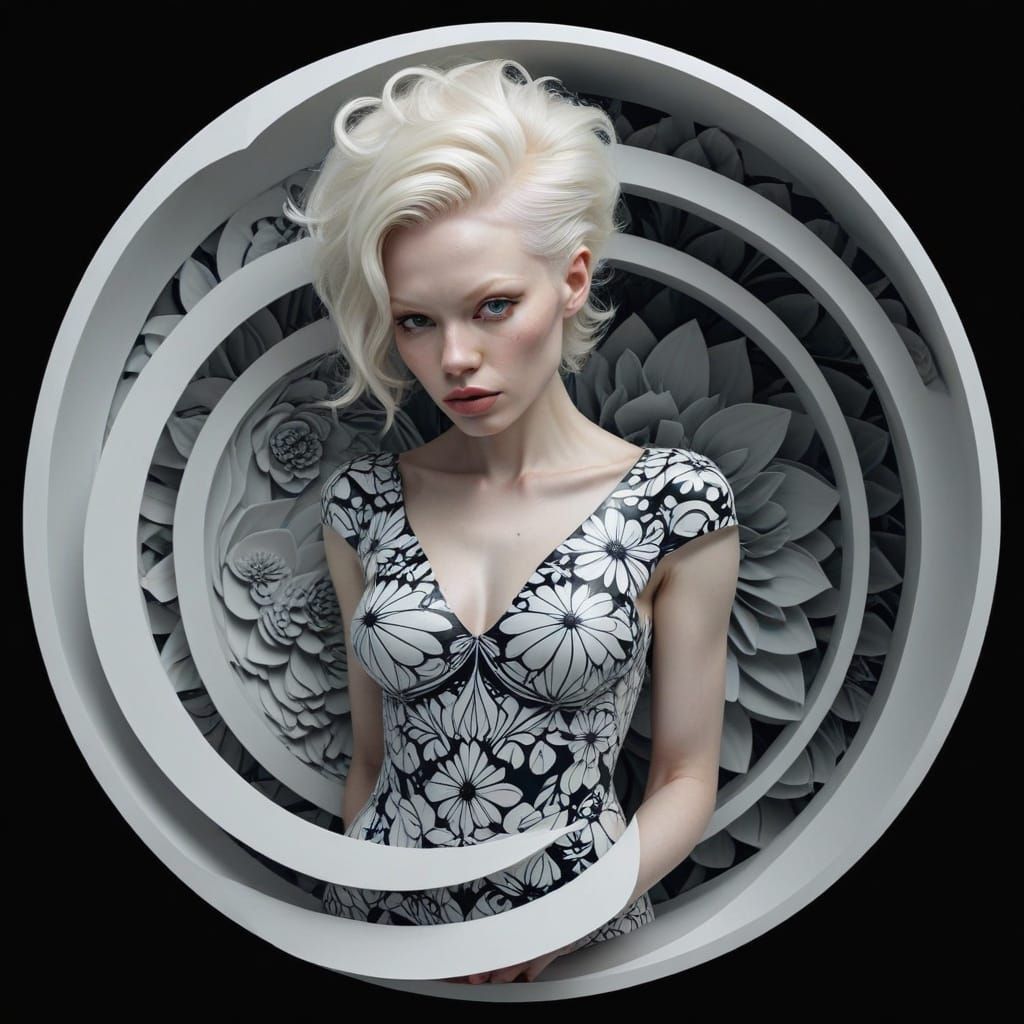 Geometric Transformation: Woman Becomes Flower in Sharp Deta...