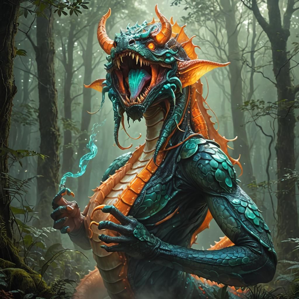 Mystical Tazelwurm Emerges from Misty Forest in Hyper-Realis...