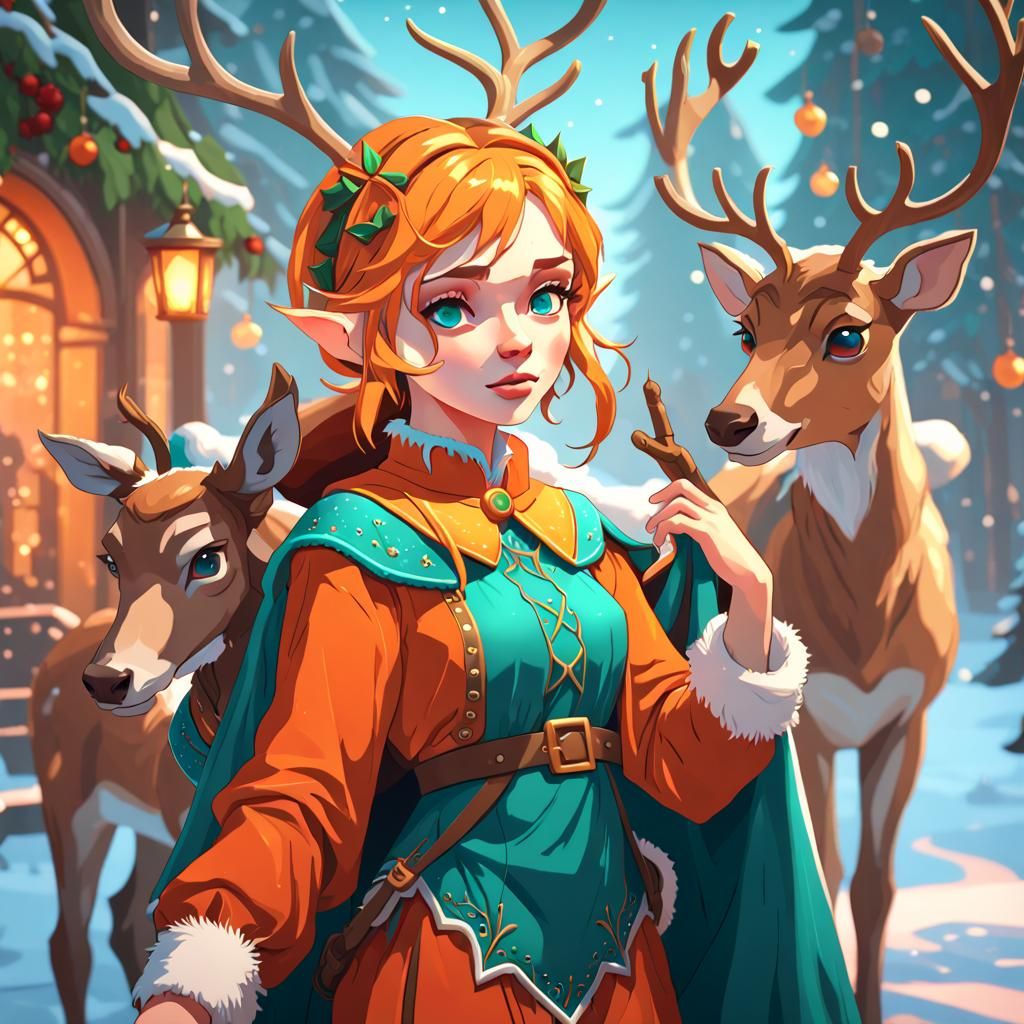 Christmas Elf and Reindeer Concept Art