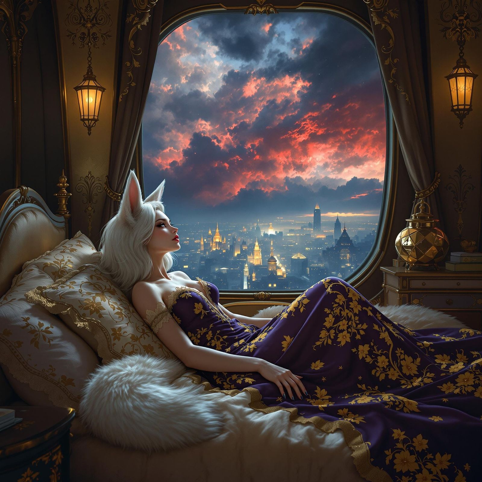 Luminous Fox Girl in Zeppelin Bedroom