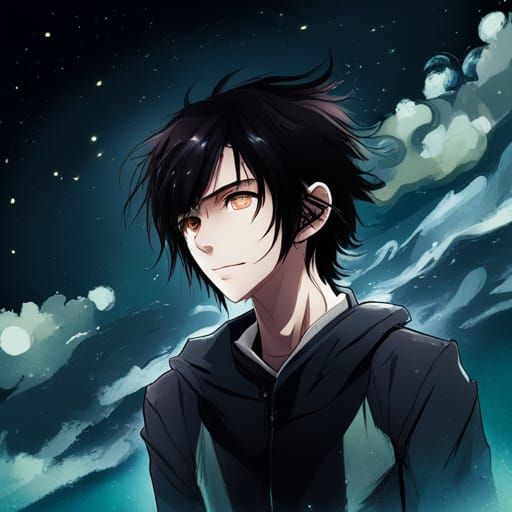 Anime-Style Portrait of a Boy Under Night Sky