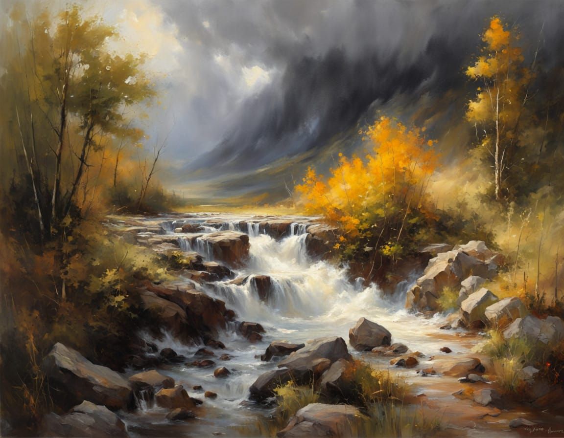 Baroque Landscape Oil Painting with Stormy Skies