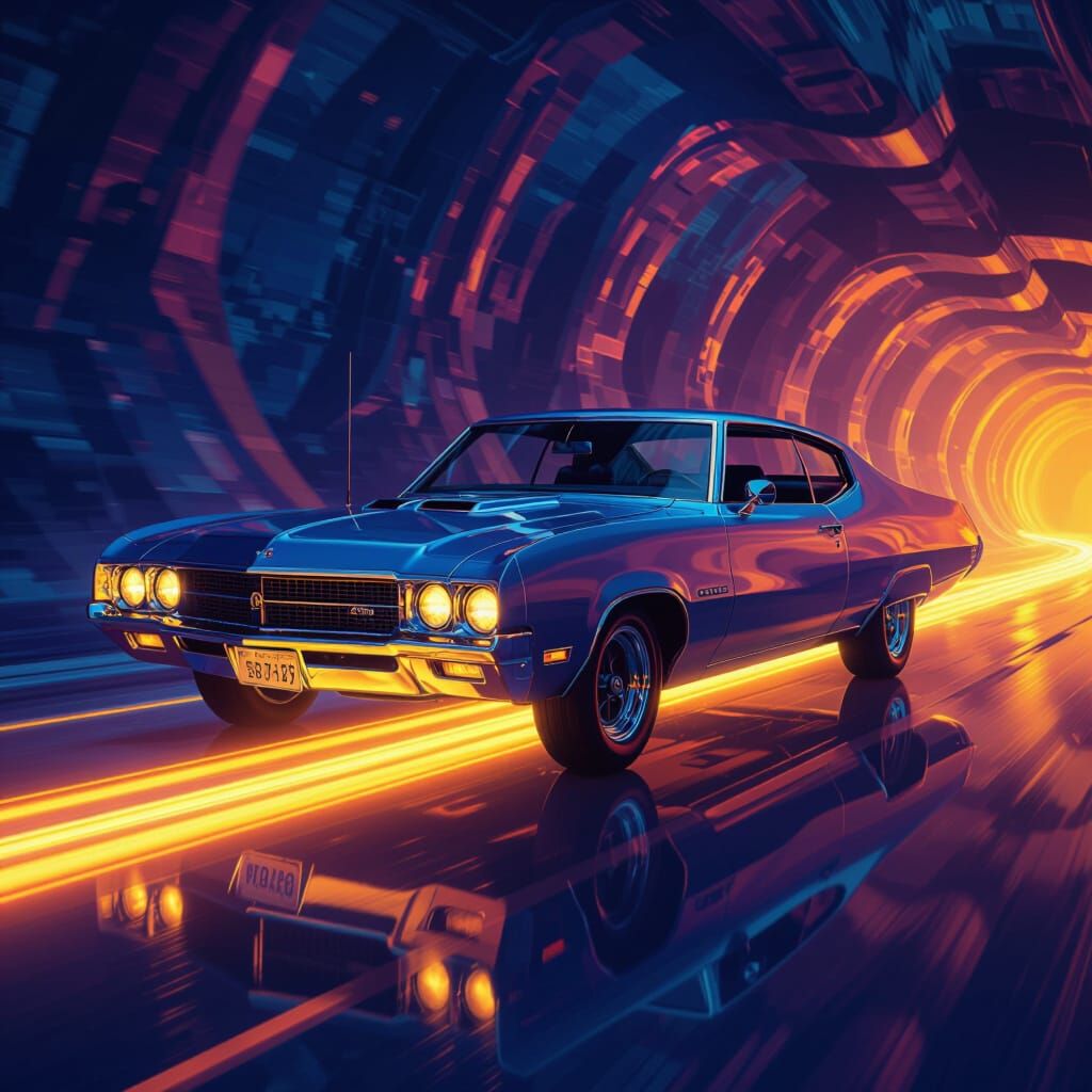 Buick 1970 on Light Beam in Matte Painting Style