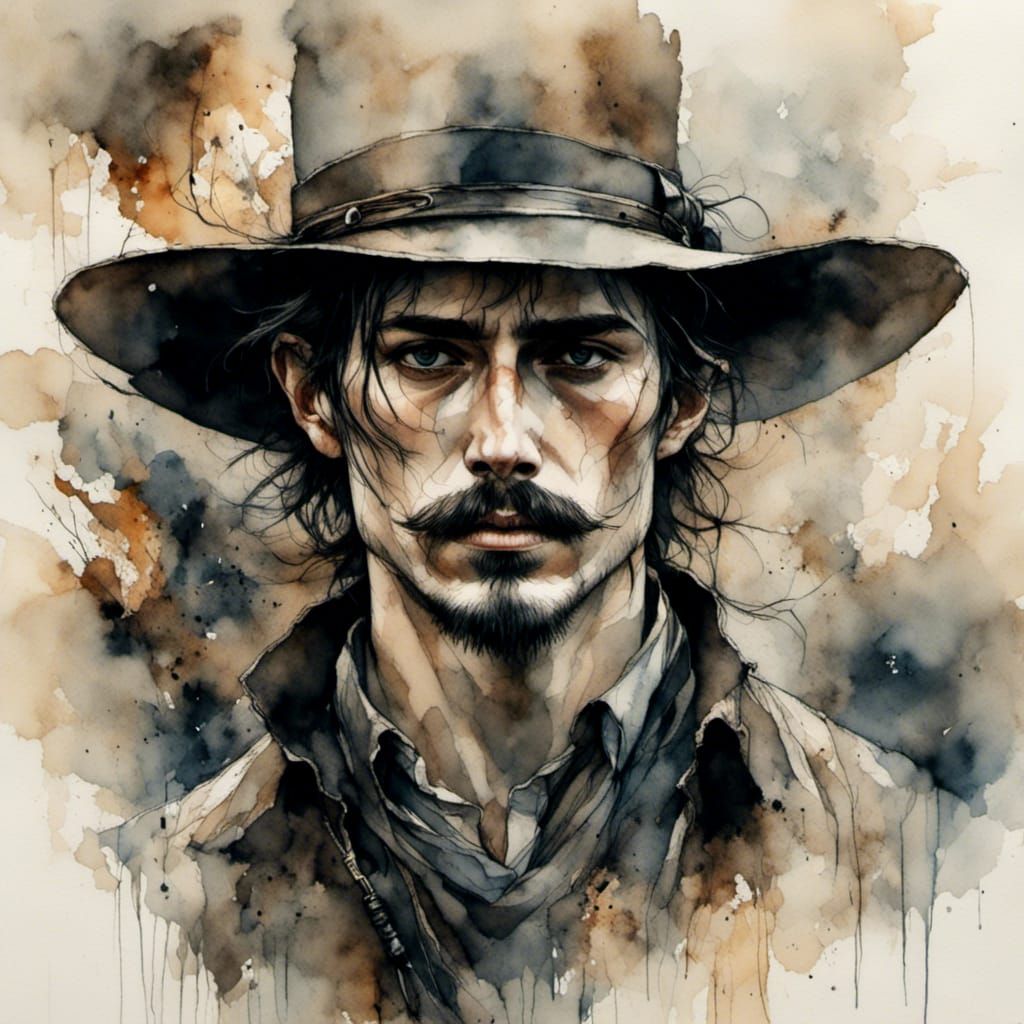 Handsome Cowboy Gunslinger in Western Saloon Showdown