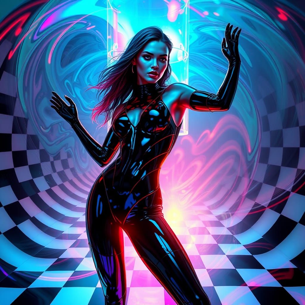 Futuristic Woman in Neon Cyberpunk Dreamscape