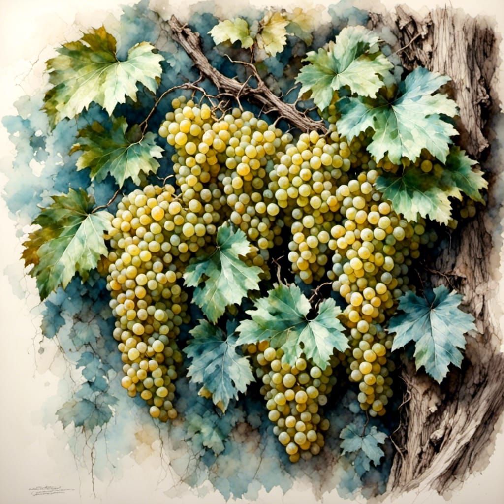 Hyperdetailed Colored Sketch of Chardonnay Grapes
