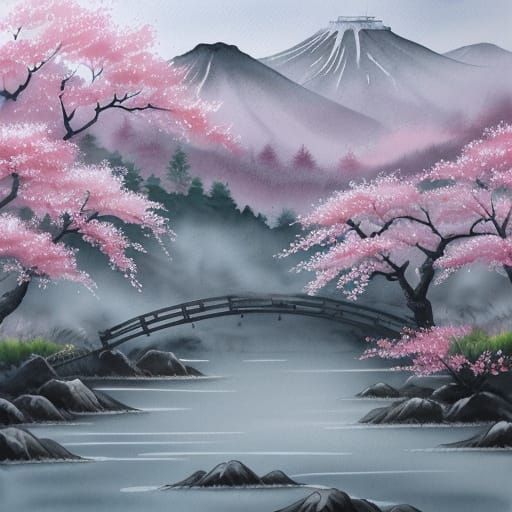 Samurai Meditation Beneath Iridescent Cherry Tree