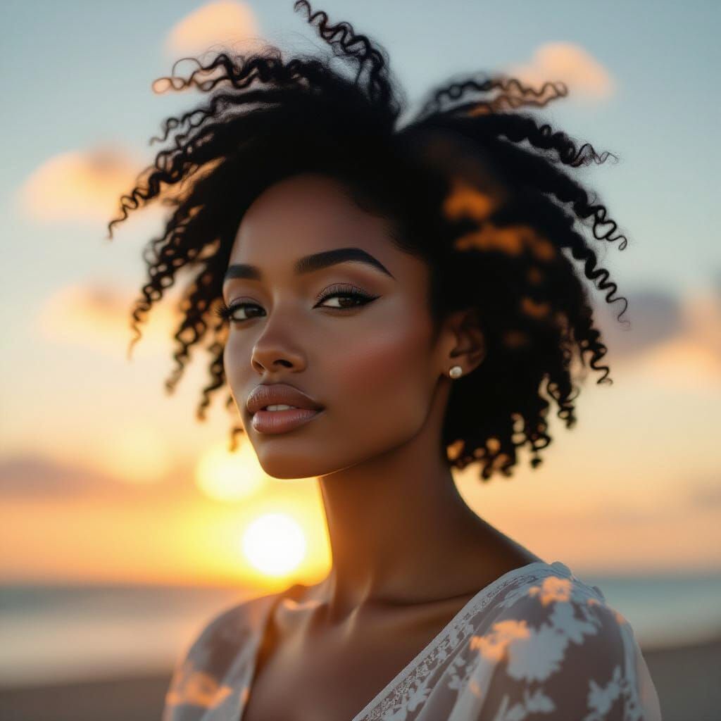 Dreamy Double Exposure Portrait of Woman and Sunset