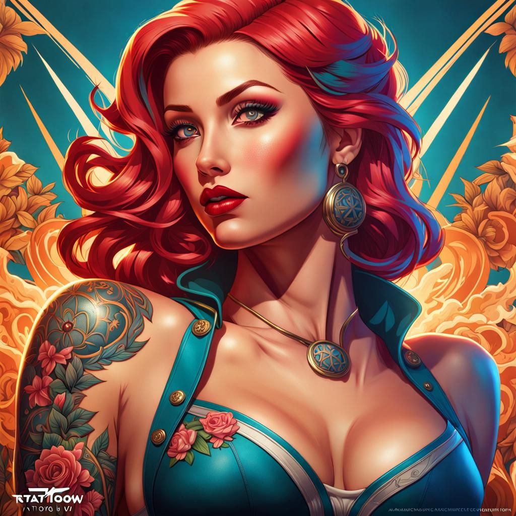 Retro Tattoo Pinup Girl Concept Art