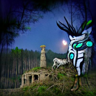 Tribal Moon Spirit at Ancient Forest Ruins