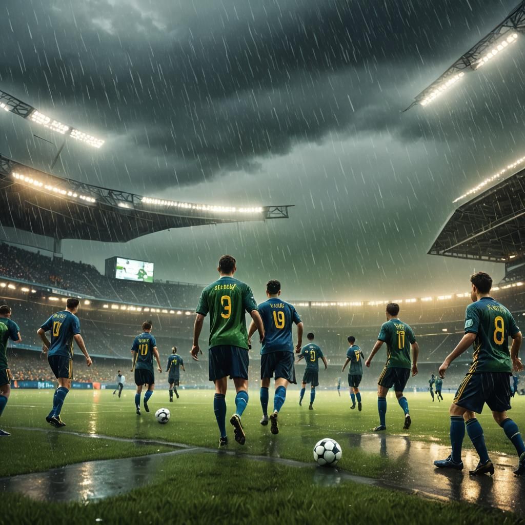 Rainy Soccer Game: Fantasy Matte Painting