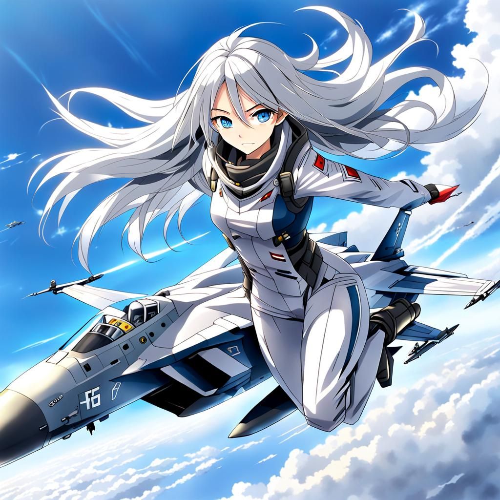 Anime Girl Flying Through Blue Sky