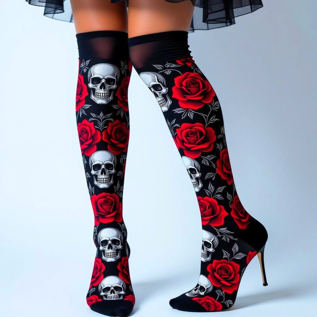 Gothic Rose Pattern with Skulls in Dark Romantic Style