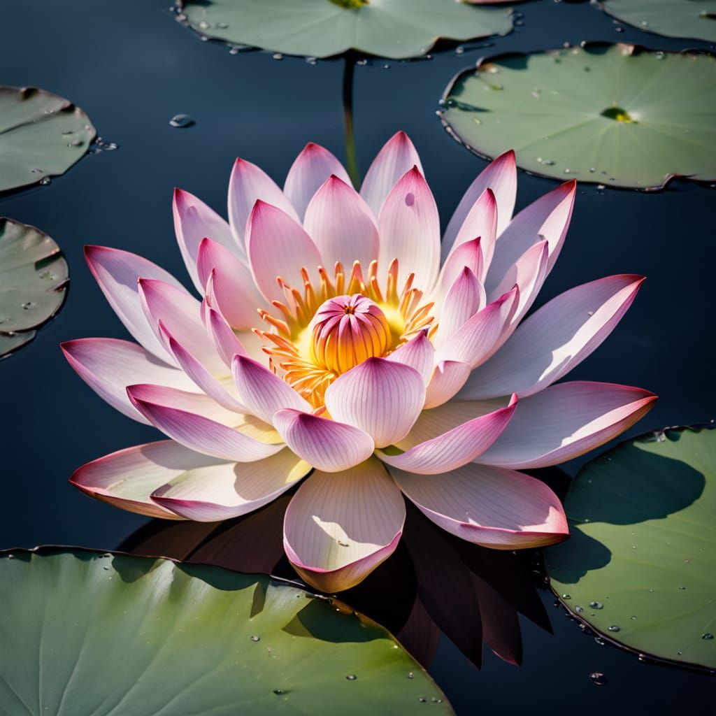Luminous Lotus Flower in Dark Still Life