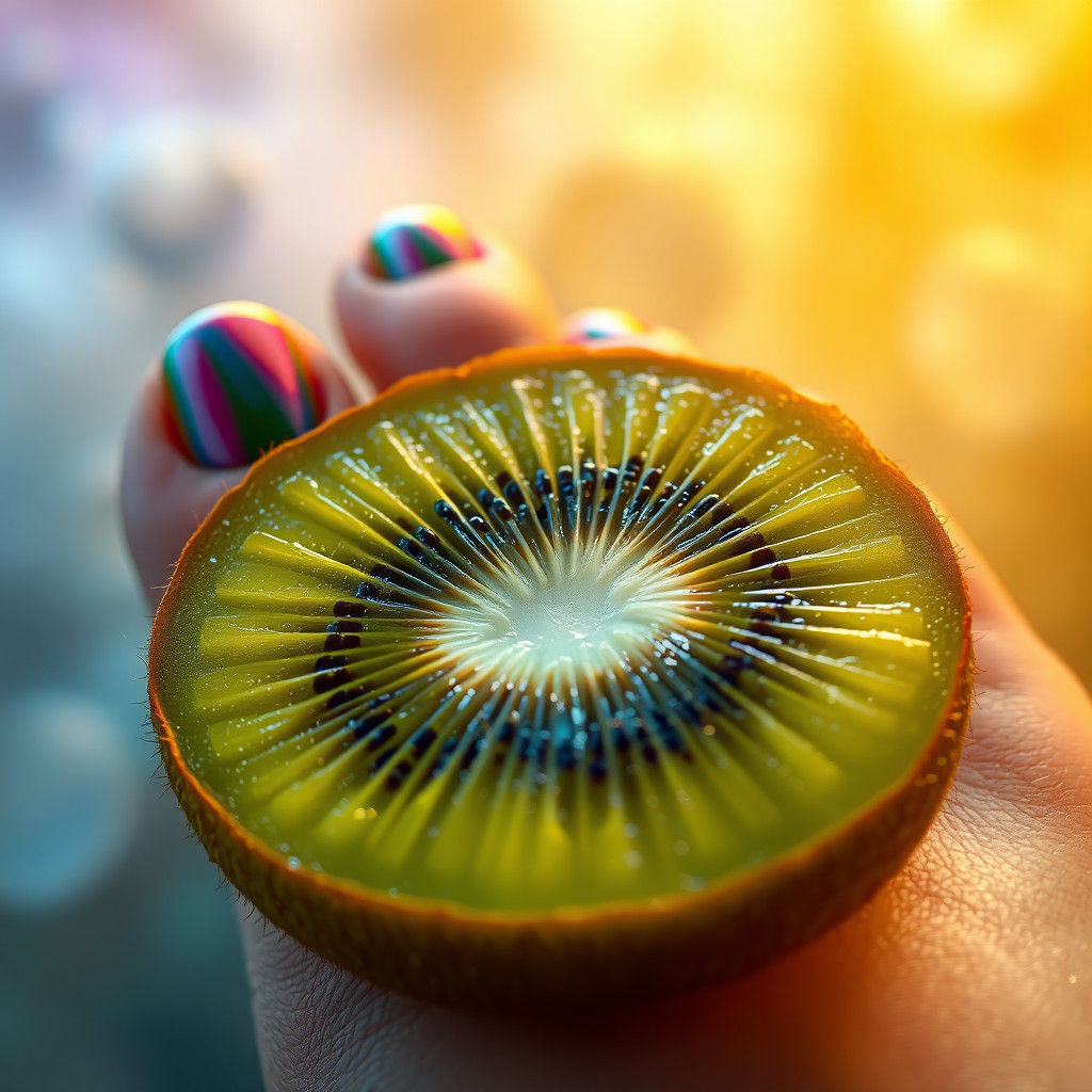 Kiwi Fruit and Painted Toenails in Dreamlike Setting