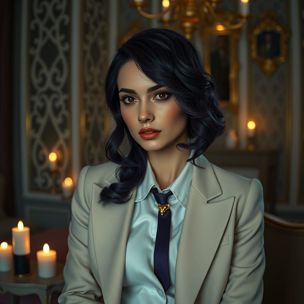 Elegant Lady in Lavish Bedroom