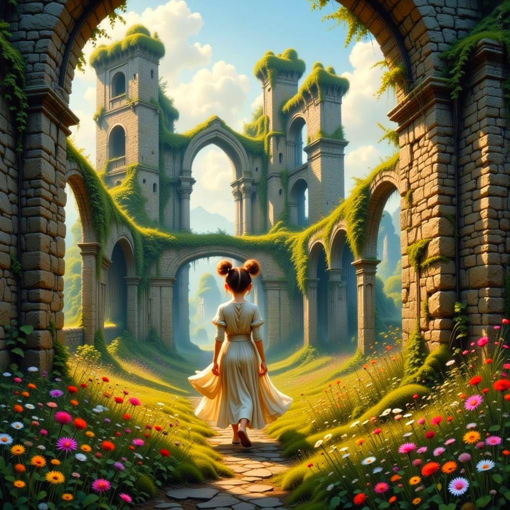 A Young Adventurer in a Forgotten Castle Ruin