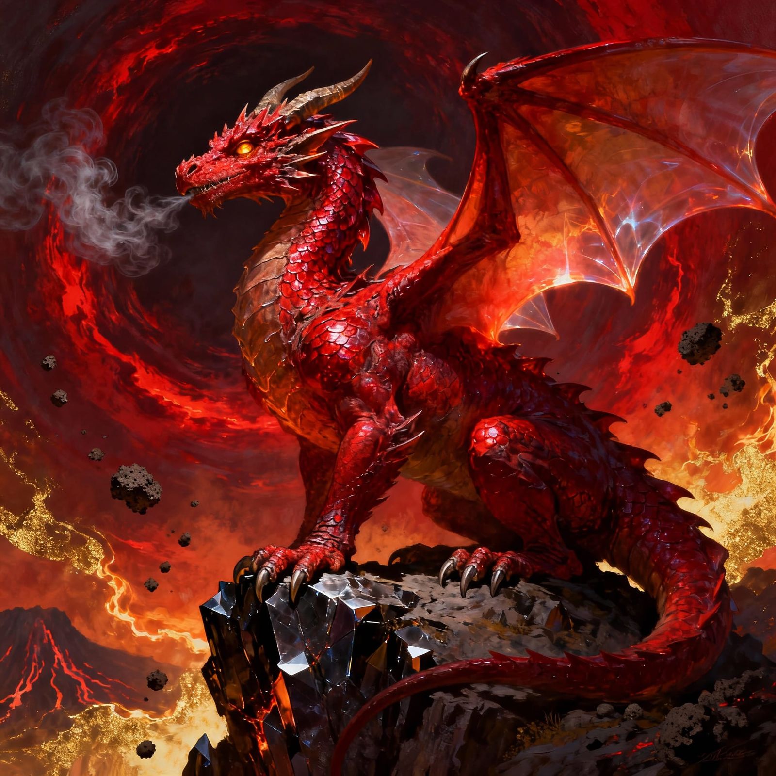 Majestic Red Dragon in Crimson Vortex