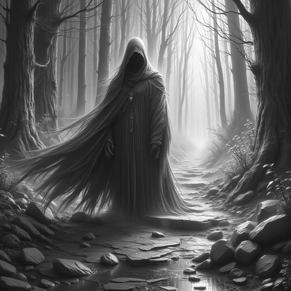 Veiled Figure in Mystical Realm: Dark Fantasy Art