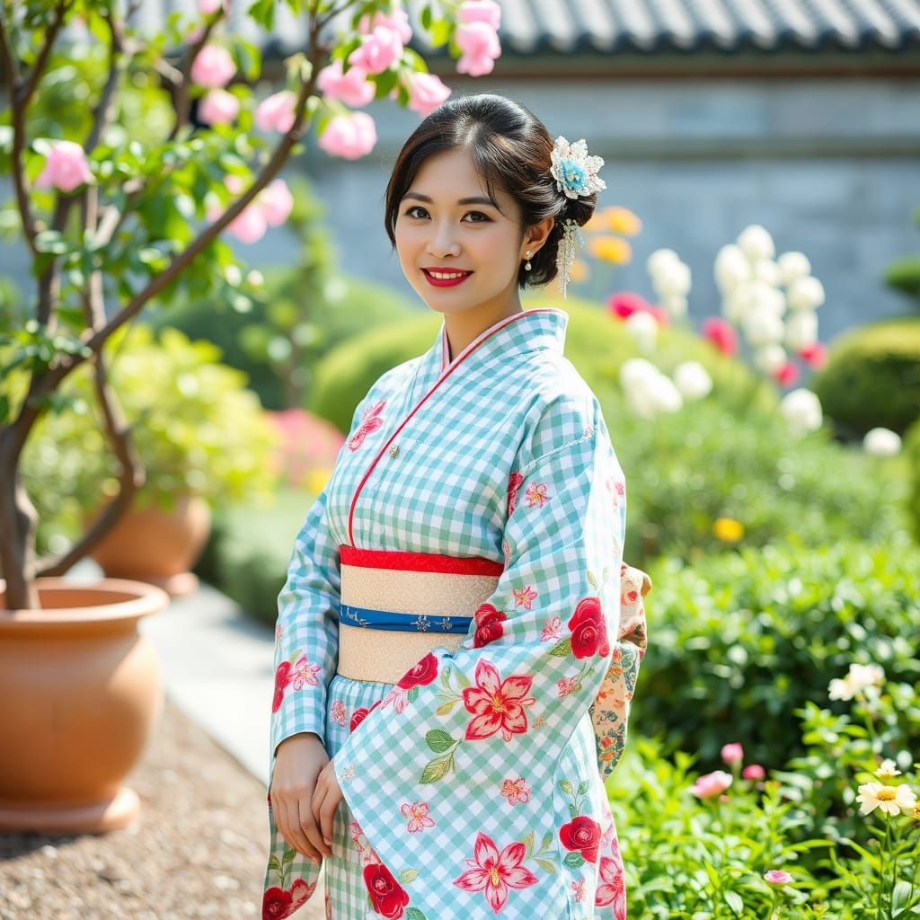 Oriental Woman in Traditional Garden Setting