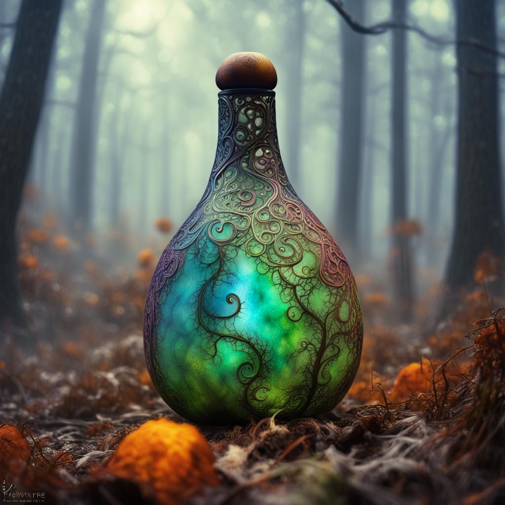 Glowing Gourd with Filigree on Forest Floor