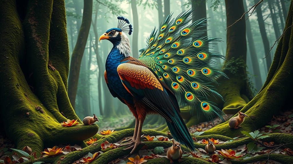 Eagle Disguised as Peacock in Vibrant Forest