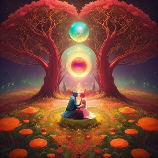 Detailed Fairytale Tree Carvings in Rich Colors