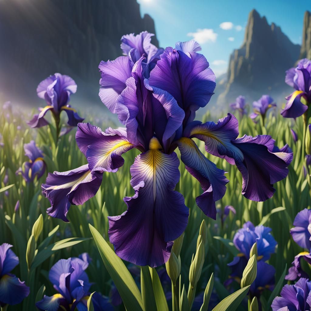 Purple Iris Against Blue Sky: Fantasy Concept Art