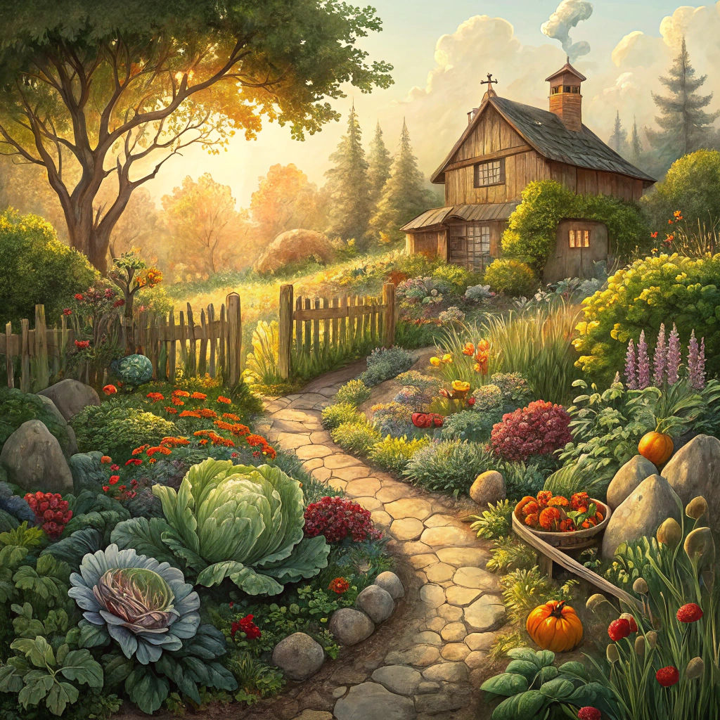 Lush Vegetable Garden as Impressionist Watercolor