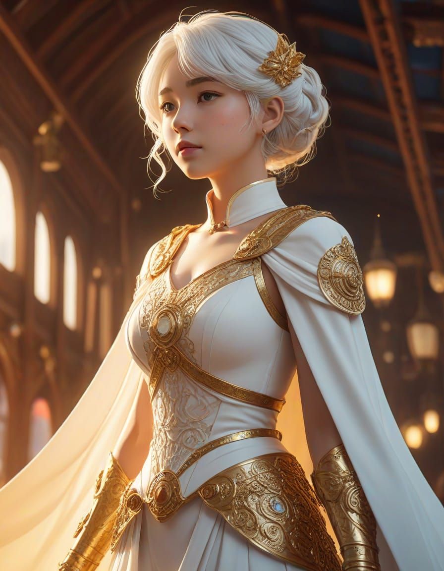 Elegant Anime Warrior on Majestic Airship in Vibrant Anime S...