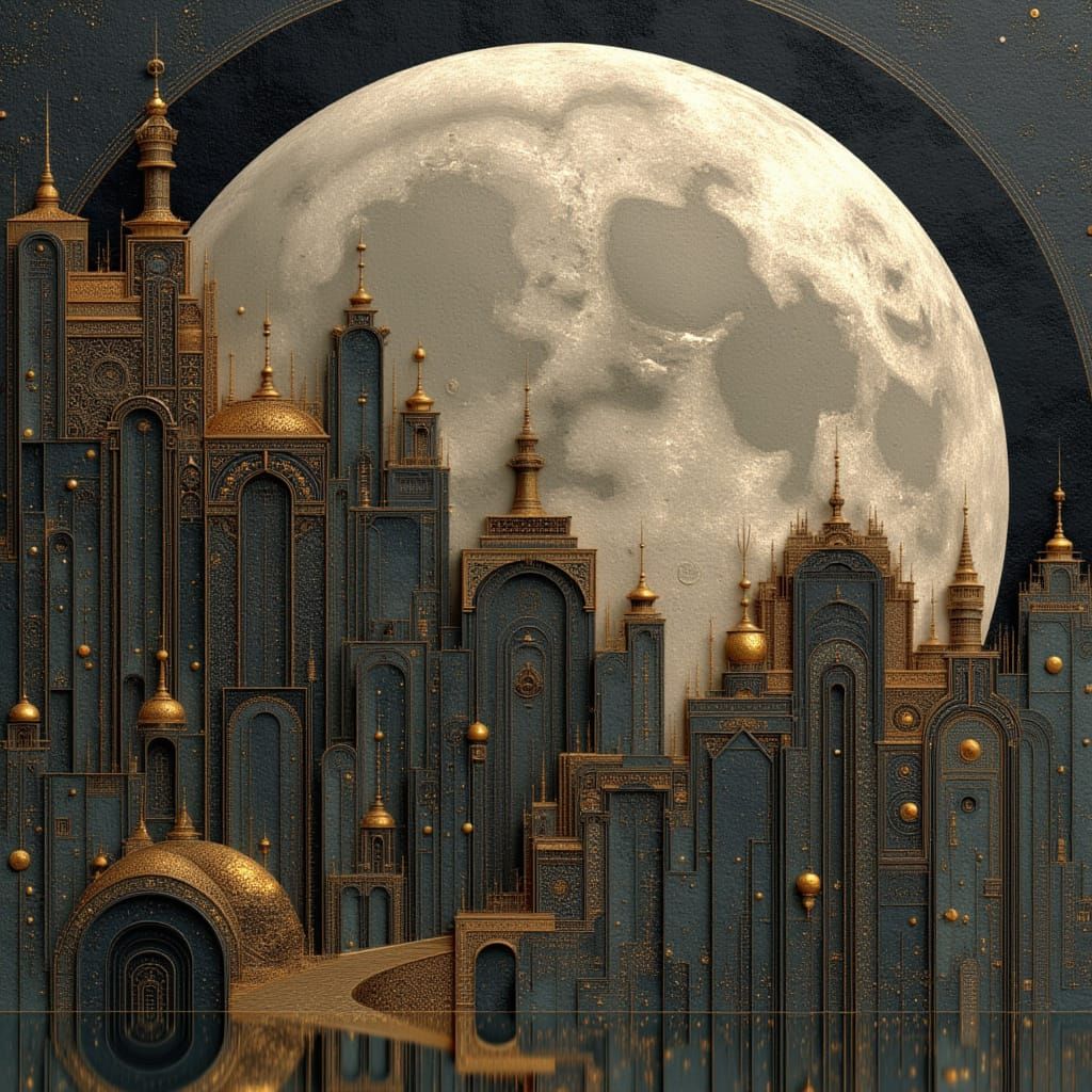 Samurai in Bamboo Forest Under Giant Moon