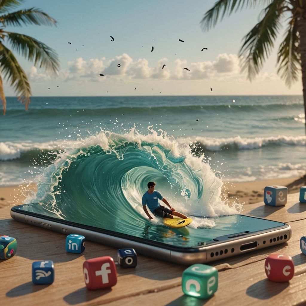 Surfer Rides Wave From Cell Phone on Beach