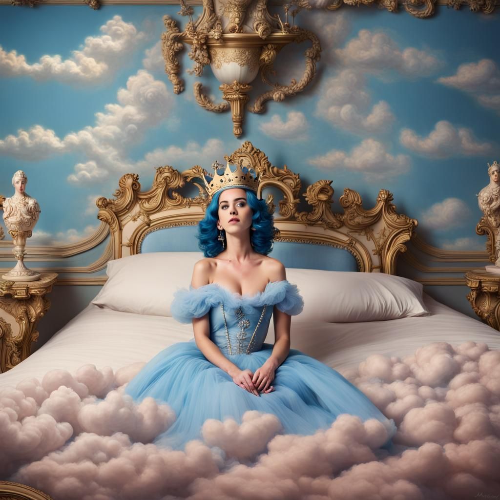 Katy Perry in Baroque Bed with Cloud Crown
