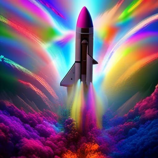 Rocket Launching into a Polychromatic Rainbow Sky