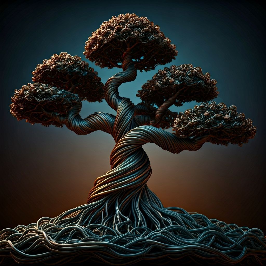 Industrial Bonsai Tree Sculpture with Metallic Sheen