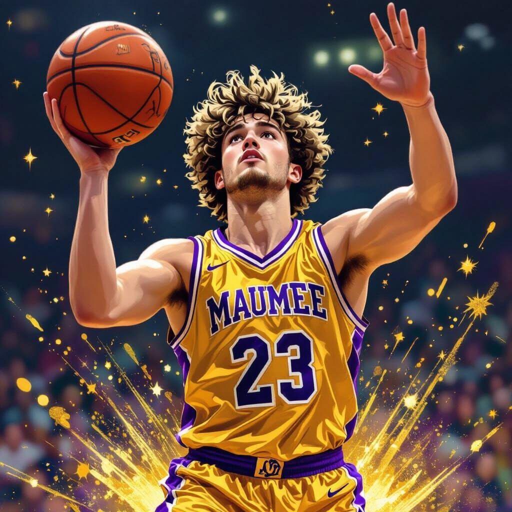 Basketball Player in Gold and Purple Jersey