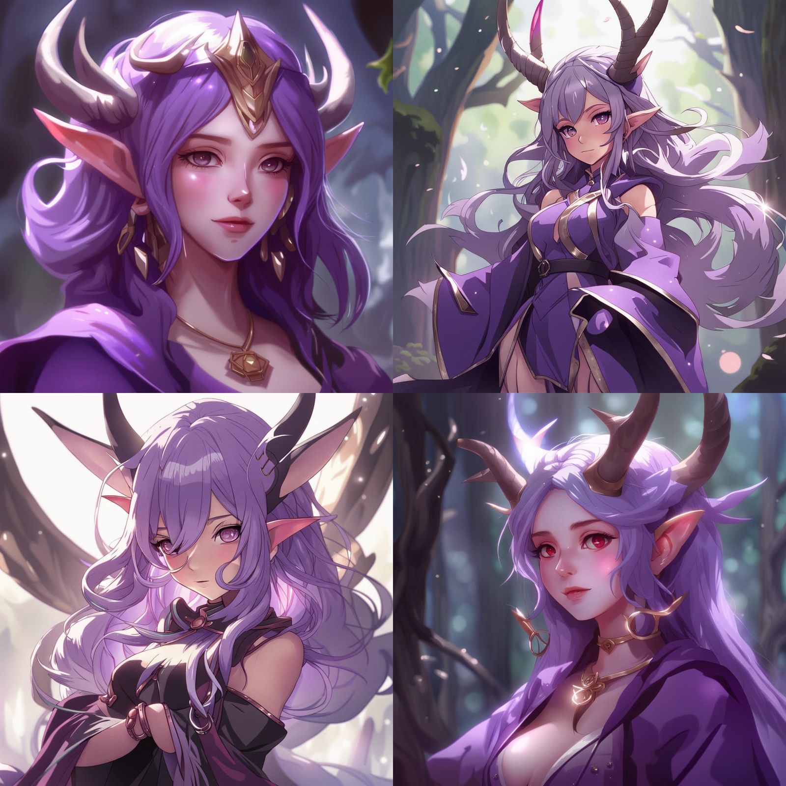 Anime Elf Girl in Purple Robes and Horns