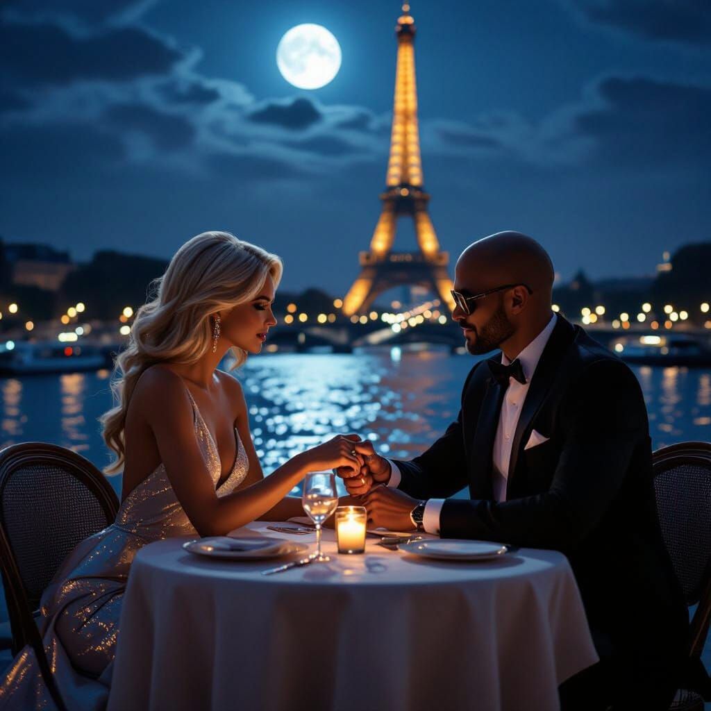 Romantic Parisian Date Under Moonlight