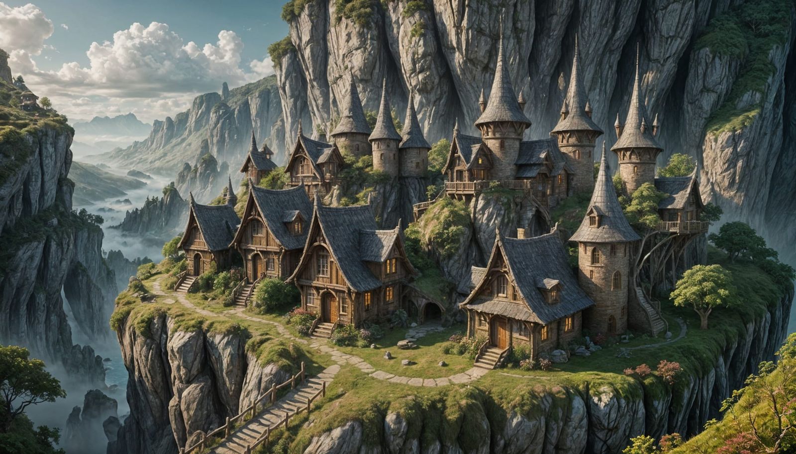 Elven Cliffside Cottages in Detailed Matte Painting